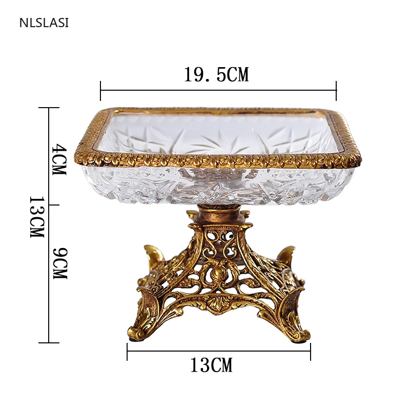 

European Style Square Glass and Copper High Tray Restaurant Clubhouse Kitchen Supplies Dried Fruit Snacks Candy Display Tool