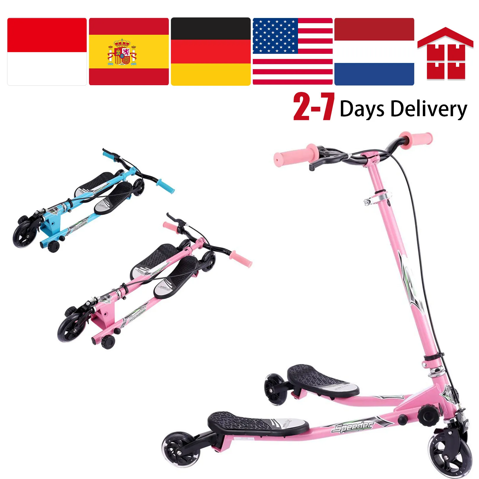 

3 Wheels Swing Scooter Foldable Kick Push Kids Self Drifter for Boys and Girls 29.5x17.7x27.6inch