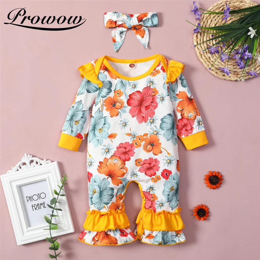 

Prowow 2021 Floral Newborn Girl Jumpsuit Autumn Winter Baby Rompers Flying Sleeve Kids Girls Clothing Cute Baby Clothes Overalls