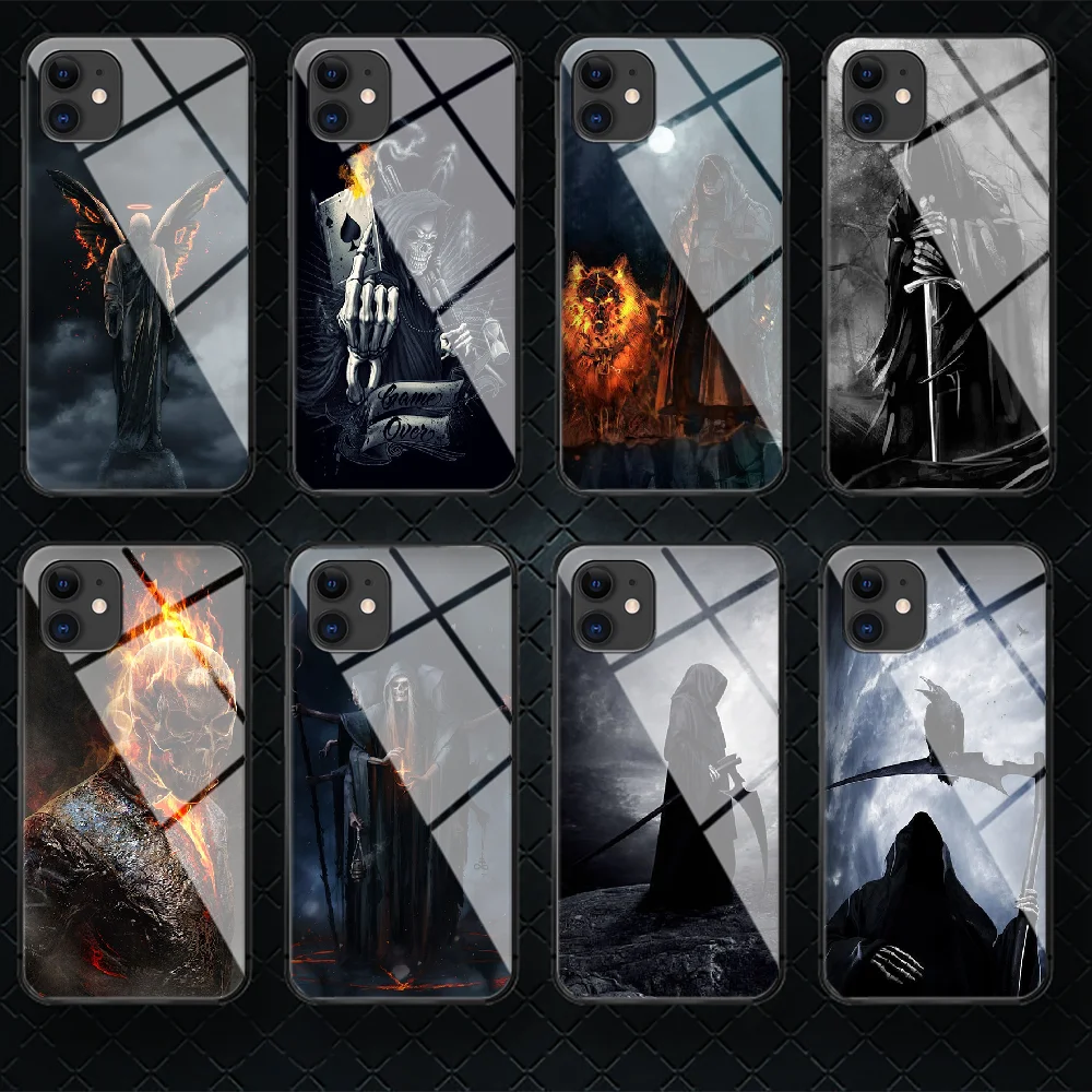 

Grim Reaper Tempered Glass Phone Case Cover For IPhone 5 6 7 8 11 12 S Plus Xr X Xs Pro Max Mini Se 2020 Black Black Etui Phone