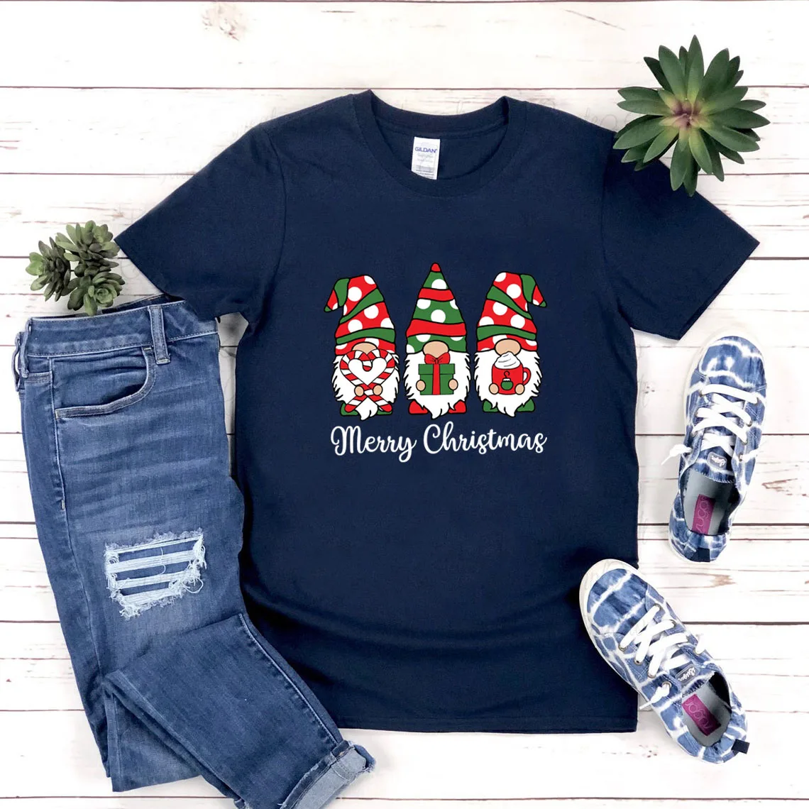 Рождественская футболка с изображением гномов семейная рождественский подарок