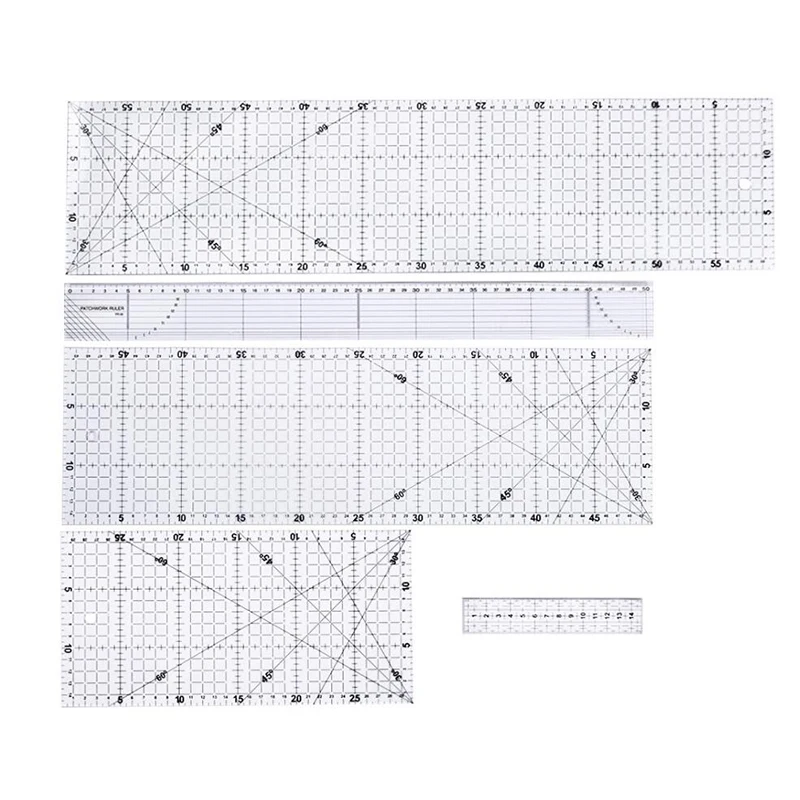 

5Pcs Hand Tool Patchwork Quilting Drawing Straight Ruler Tailor Yardstick Cloth Cutting Craft DIY Sewing Tools