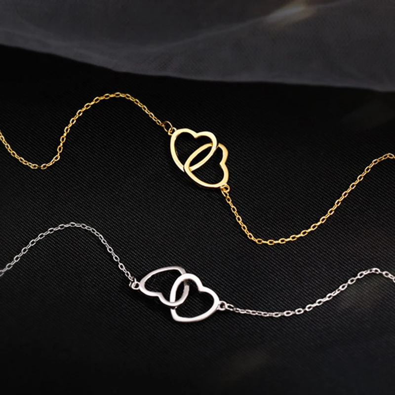 

LISM Double Ring Heart-Shaped Short Necklace Female Clavicle Chain Simple Design for Women Anniversary Party Fashion Jewelry