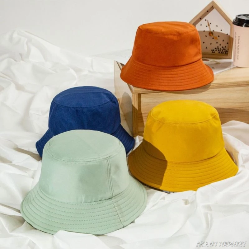

Adult Kids Summer Foldable Bucket Hat Solid Hip Hop Wide Brim Beach UV Protection Round Top Sunscreen Fisherman Cap Wholesales