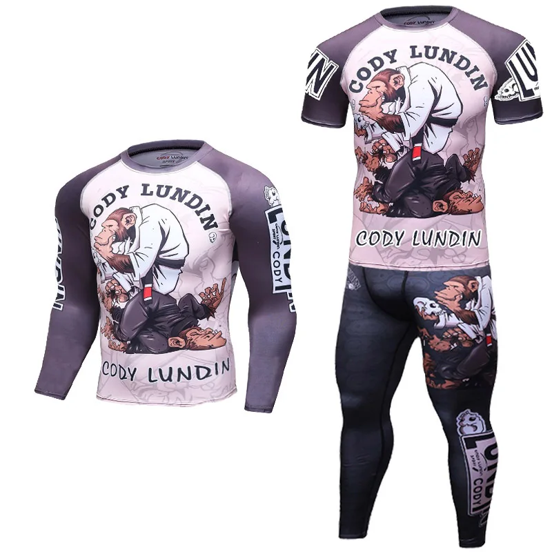 UFC BJJ MMA Мужской комплект, компрессионная рубашка, топы, штаны, шорты, спортивная одежда для фитнеса, Удобный яркий цвет, 3D принт, майки, колготки