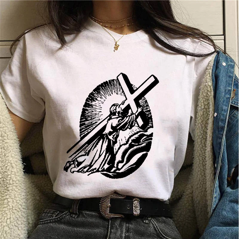

2021 Women's T-shirt Jesus picture printed art unisex t-shirt Harajuku Leisure Streetwear Female Funny Casual Clothing Tshirt