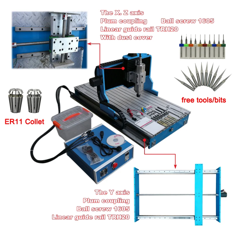 CNC engraving machine 6040 wood router 2200W metal milling machine 3axis 4axis usb Mach3 software controller linear guideway