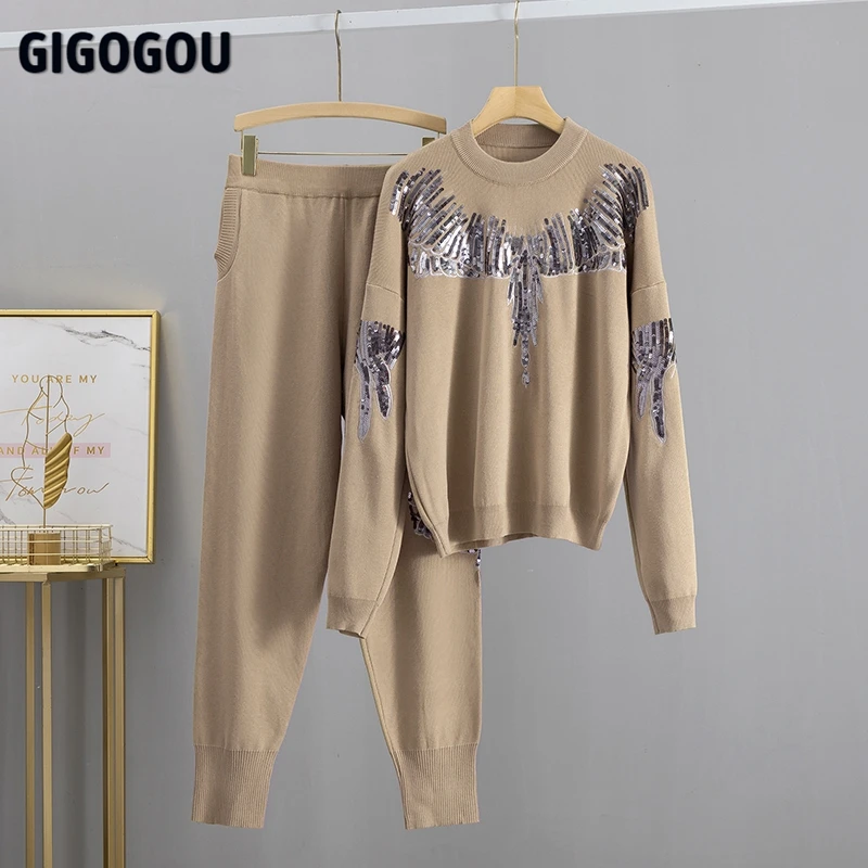 GIGOGOU/Роскошный вязаный женский свитер с блестками Спортивные костюмы Пуловер