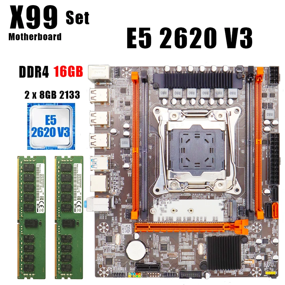 Комплект материнской платы X99 LGA 2011 3 для процессора Intel E5 2620 V3 16 ГБ с функцией