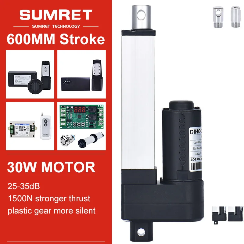 

600mm Stroke Electric Linear Actuator Kit DC Motor Forward Reverse Controller Module 433MHz 12V 24V Reciprocating 1500N 66MM/S