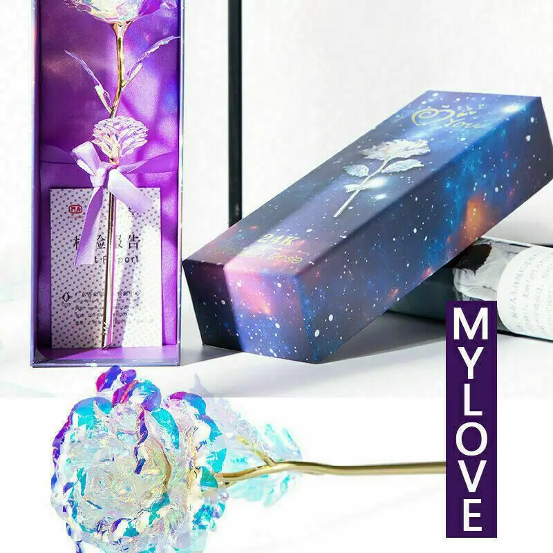 

Galaxy Rose Flower Valentine's Day Lover Gift Romantic Crystal Rose With Box Exquisite Meaningful Perfect Plastic Floral Gifts