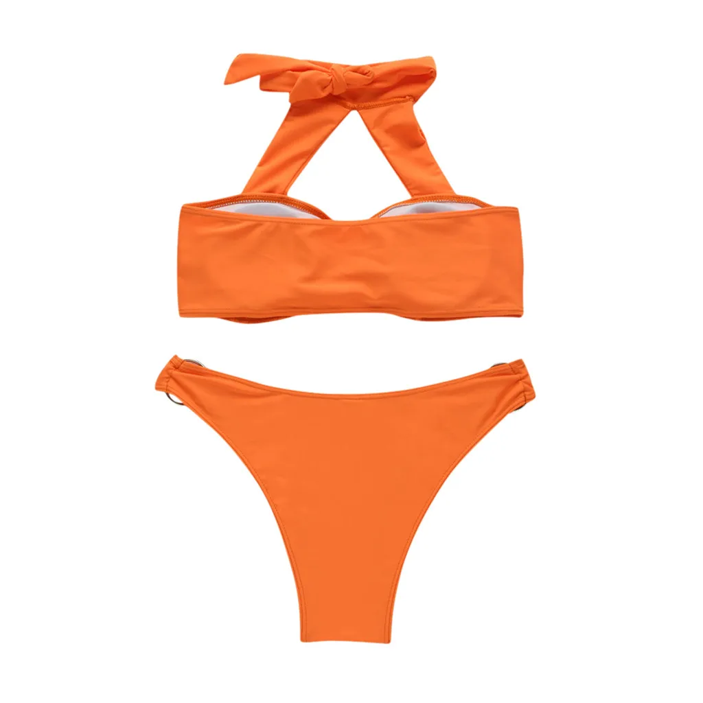 Женский Одноцветный Купальник бикини с эффектом пуш-ап из двух частей купальный