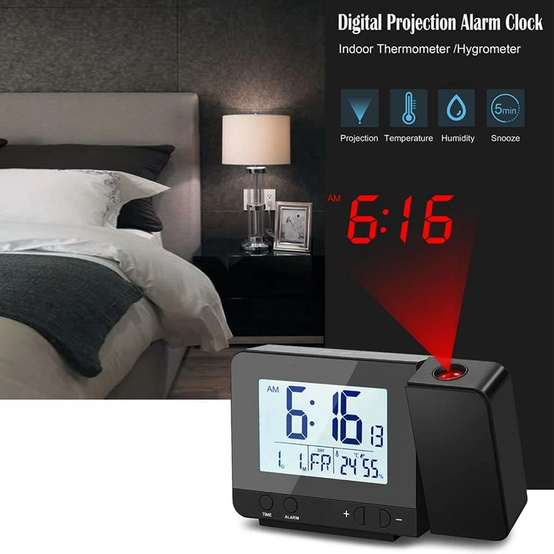 

Projection Alarm Clock Digital Clock with Indoor Thermometer Hygrometer, USB Charger Dual Alarm Clocks for Bedrooms