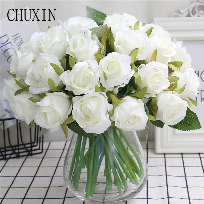 Букет из искусственных роз на 12 головок Декоративные Шелковые Цветочные букеты