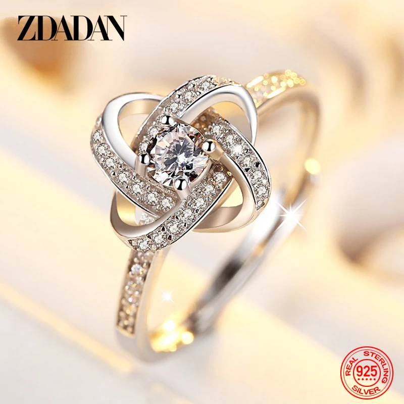 

ZDADAN 925 Стерлинговое Серебро геометрической формы циркон кольцо для женщин, модное ювелирное изделие для помолвки, свадьбы, вечерние подарок