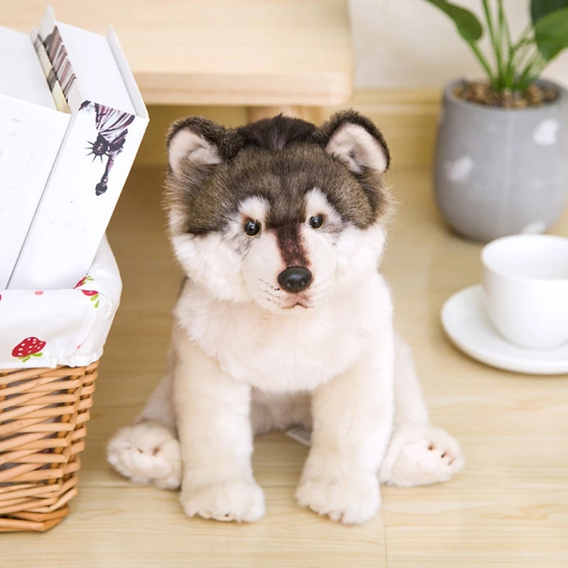 

15’’ Realistic Dog Stuffed Animal Room Desktop Decor Soft Interactive Toy for Baby Emotion Smooth Nursery Room Supply