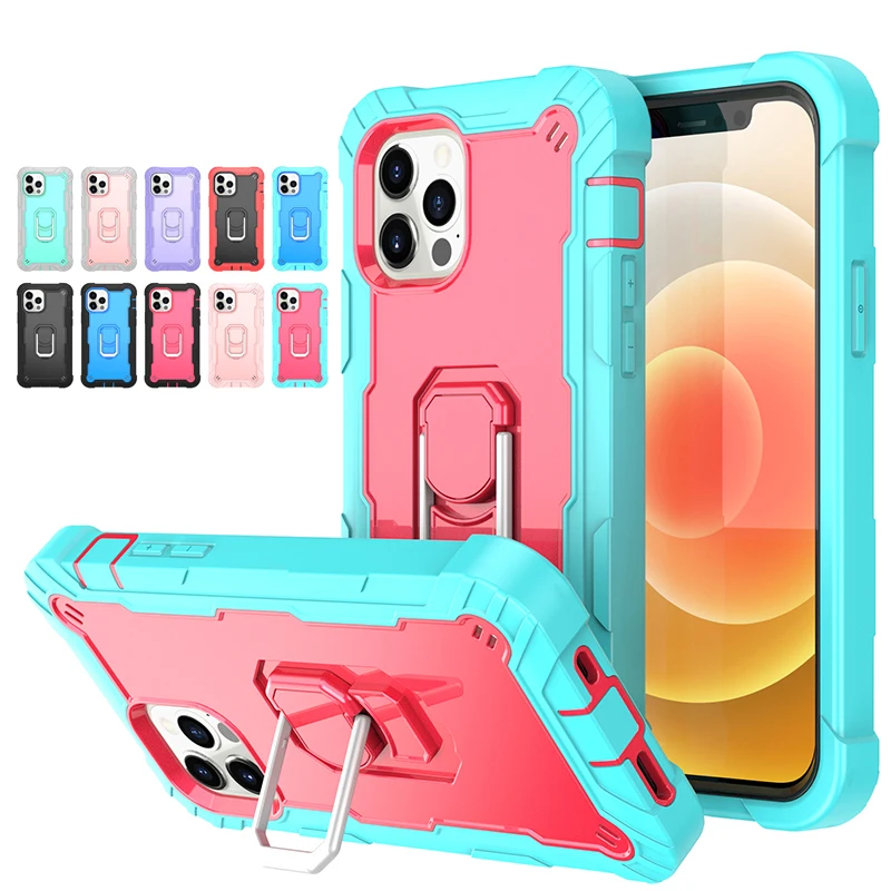 

Luxury Anti-Knock Heavy Silicon Stand Phone Case for IPhone 11 Pro MAX 12 Mini 11 8 7 Plus 360 Full Shockproof Armor Cover Coque