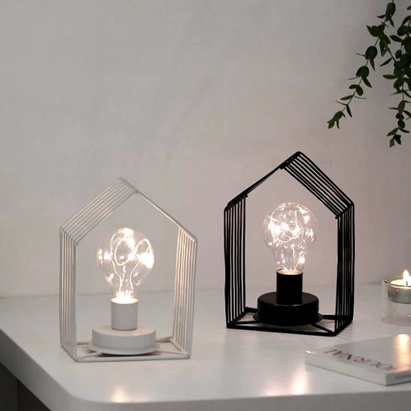 Iron House Shape Table Lamp Wrought Candlestick Night Light Minimalist Explosion Ins Gift Style Reading | Лампы и освещение