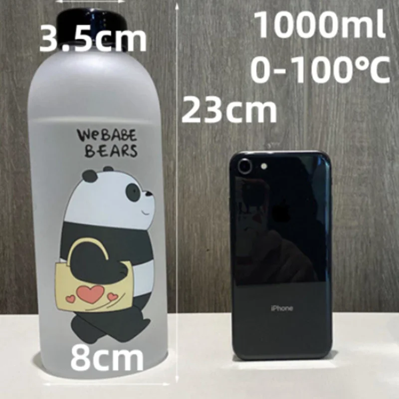 

1000ml kungfu Panda Transparent Plastic Bottle Cartoon Frosted water Bottles Leak-proof Drinkware Cute Student Girl Gift Cup