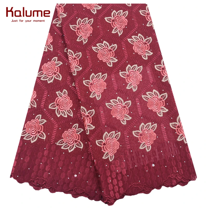 

Kalume African Cotton Lace Fabric Rose Style Nigerian Swiss Voile Lace In Switzerland 5 Yards Swiss Cotton Lace For Dress F2009