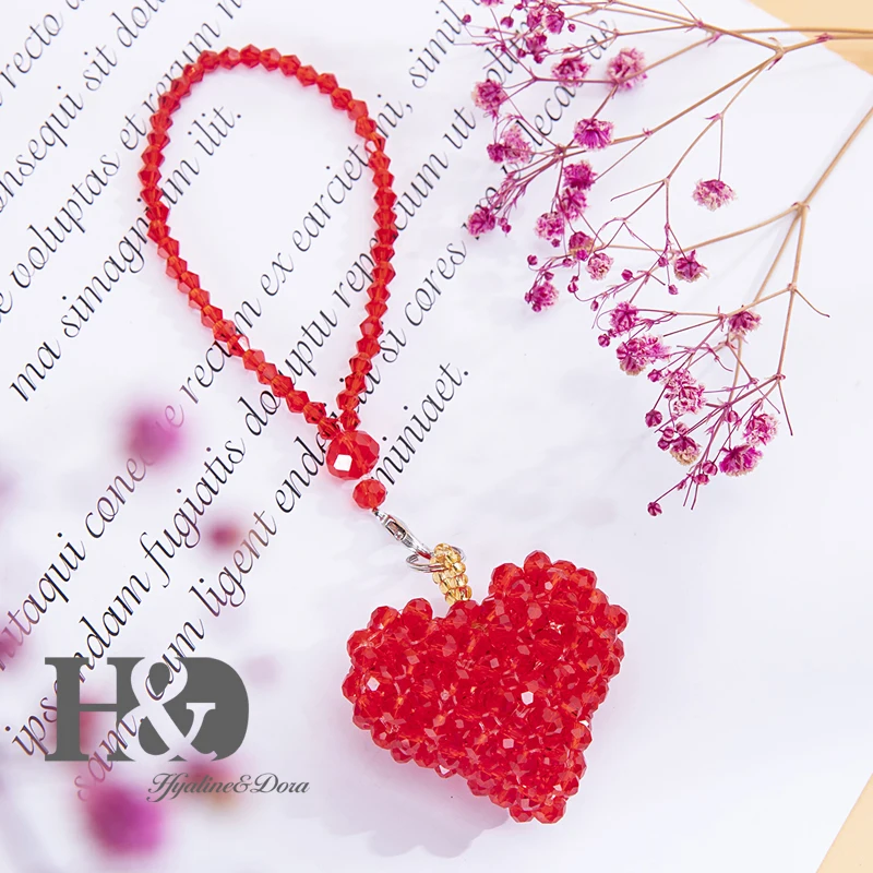 Red Heart H&D, Висячие вязанные подвески для жениха и невесты, вязаные бусины Rondelle в форме сердца, украшение в виде утки, украшение сзади автомобиля, Хрустальная Призма, свадебный подарок - Цвет: Red Heart