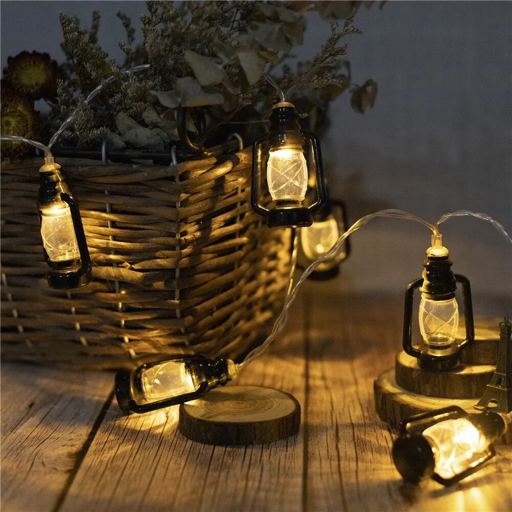 

10/20/40 LEDs Retro Kerosene Bottle Lantern String Light Ramadan Festival Retro Kerosene Lamp For Christmas Bedroom Party Coffee