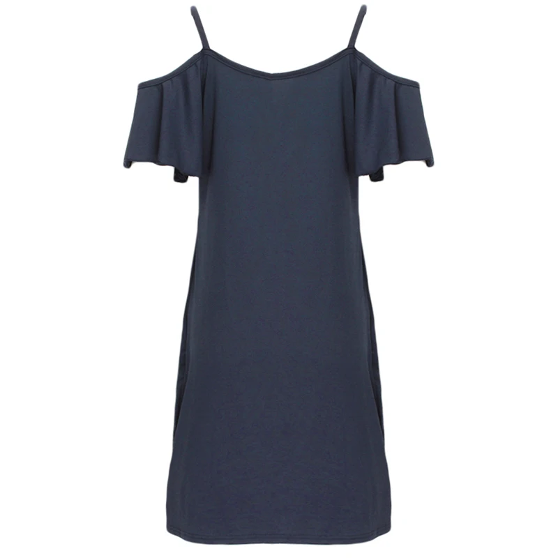 Женское свободное мини-платье с открытыми плечами повседневное однотонное