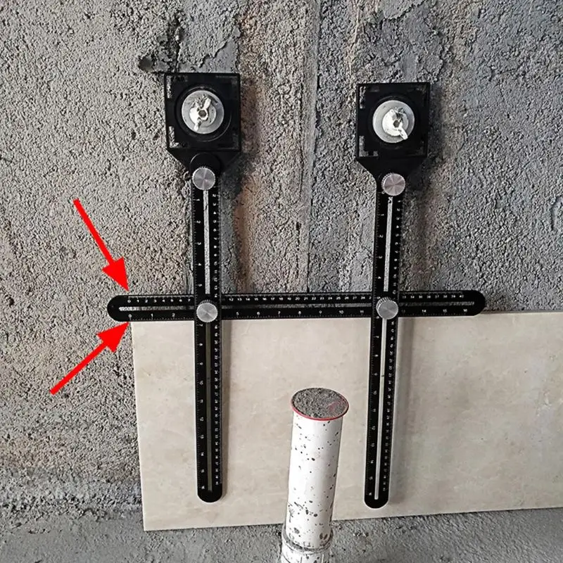 

Glass Punching Tool Aluminum Alloy Multi Angle Measuring Six-Fold Ruler Positional Locator Universal Trepanning Lineation Tile