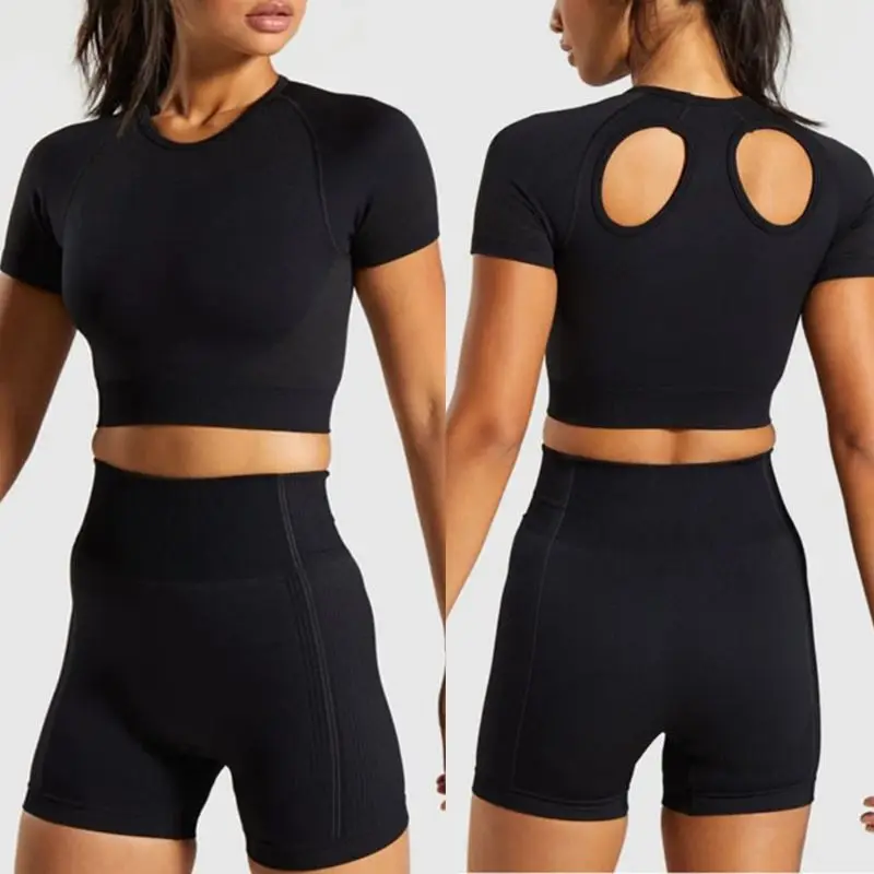 Женский спортивный костюм из 2 предметов для тренировок пикантный короткий топ с
