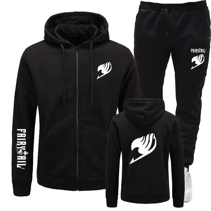 

2020 Fashion fairy tail design Hoodies Men Sportswear Two Piece Sets hip hop Fleece Thick hoodie+Pants Sporting Suit Male