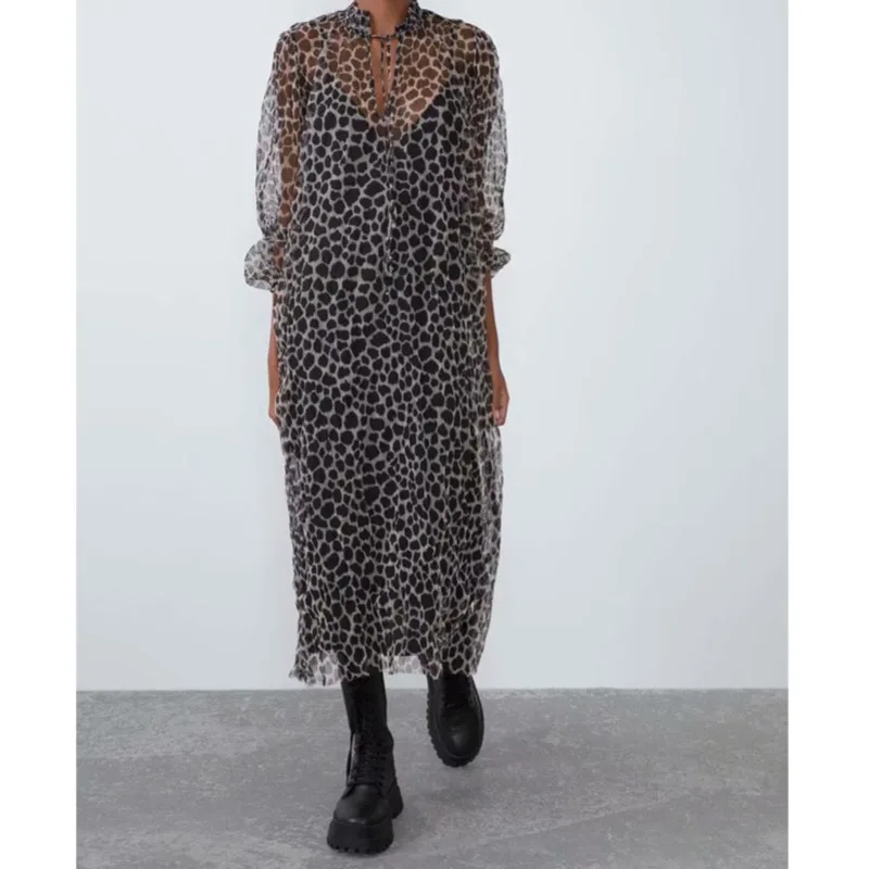 

Women Loose Black Dress Long Sleeve Fashion Mesh Two Pieces Lace Sexy Dress Club Ladies Oversize Summer Vestidos Largos Casual