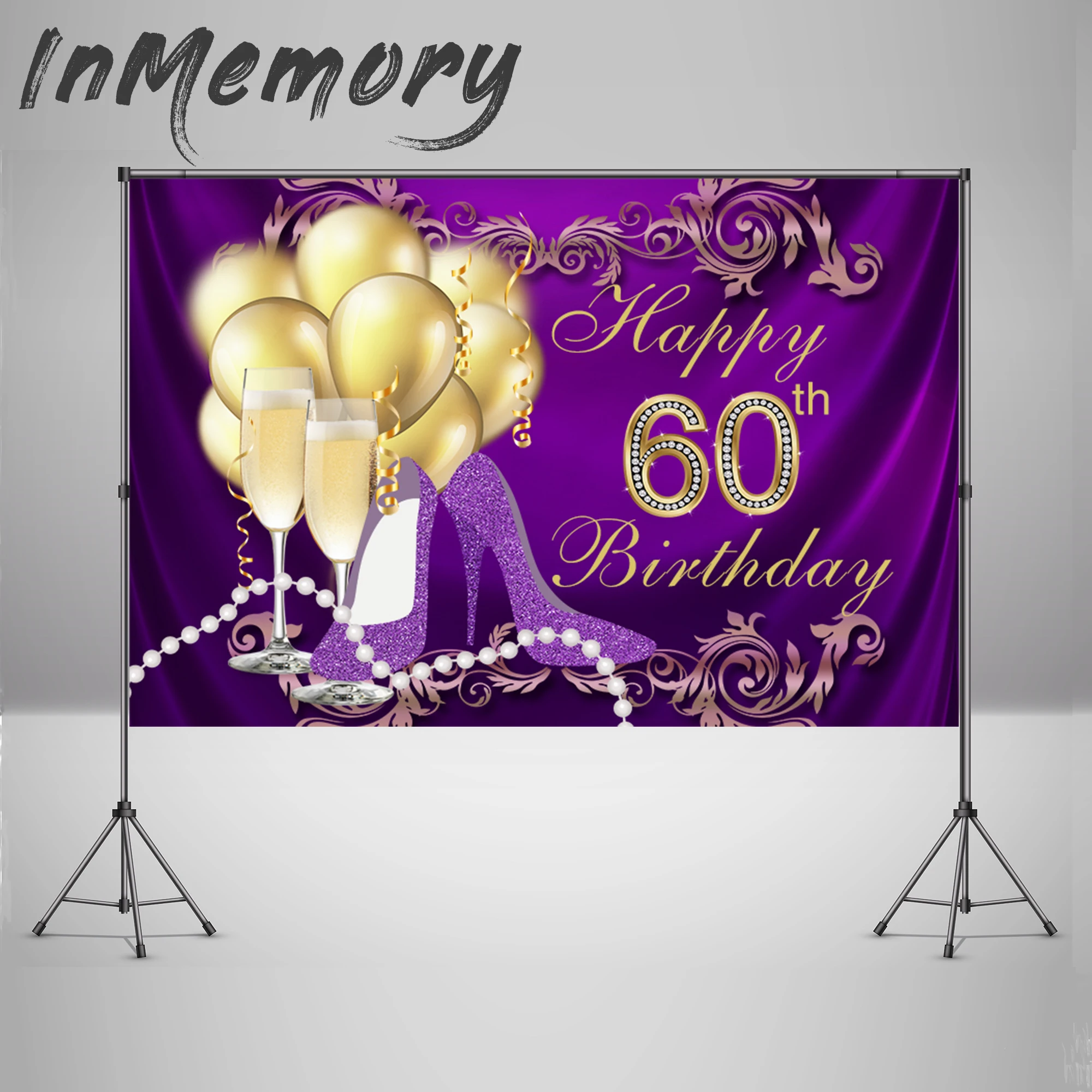 Фон для фотосъемки с изображением на заказ 60th день рождения Backrops фиолетовый