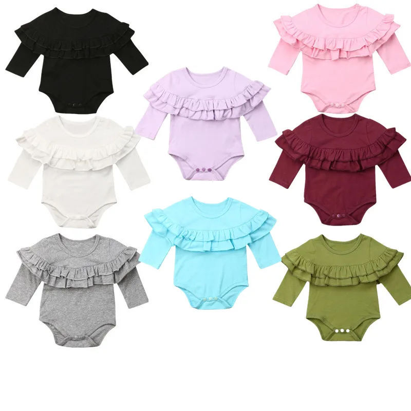 Удобные Хлопковые цельные боди с длинными рукавами для новорожденных девочек