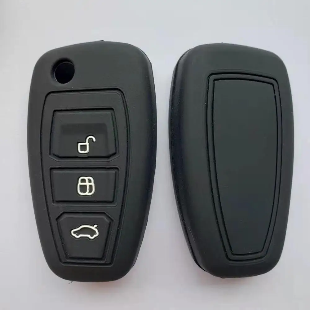Черный Силиконовый защитный чехол для Ford titanium B C S MAX Fusion Focus Mondeo 3 кнопки флип-ключ управления аксессуар - Название цвета: Черный