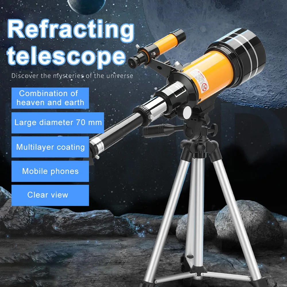 

Monocular Telescopes for Beginner 70MM*300MM Refractor with Retractable Tripod Astronomical Telescopes for Kids