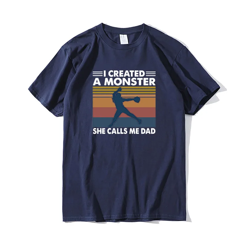 

Proud Softball Dad I Created A Monster She Calls Me Dad Vintage Dad Gift Funny Men's Shirt Short Sleeve Funny Unisex T-Shirt