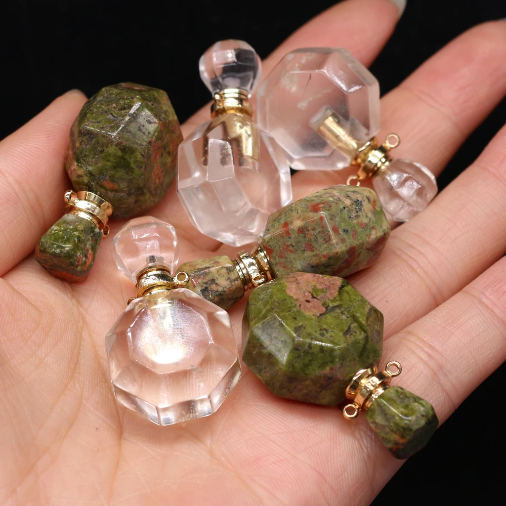 

New Fashion Natural Stone Unakite Clear Quartz Perfume Bottle Pendant High Quality Handmade DIY Making Necklace Bracelet Jewelry