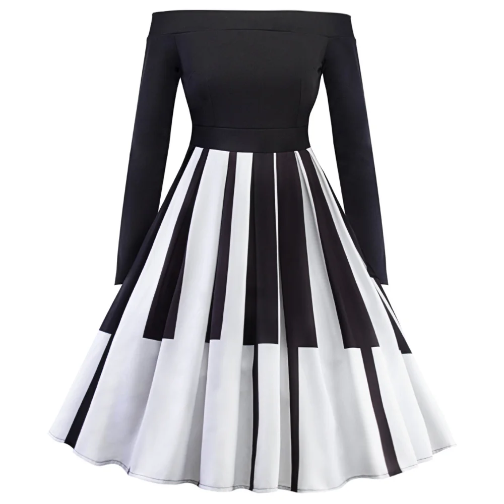 Женское винтажное платье в стиле рокабилли черное белое|Женские платья| |