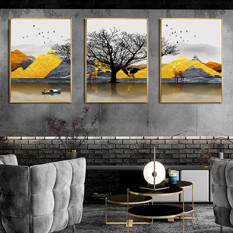 Скандинавские пейзажи современный минималистичный Желтый горный Лось богатое