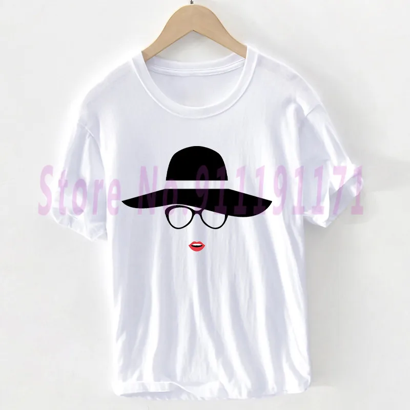 

100% Cotton Silhouette lady wearing Hat t shirt Unisex T-shirt Sexy Lady Graphics Tops Tees Casual clothes female/Man Pluse Size