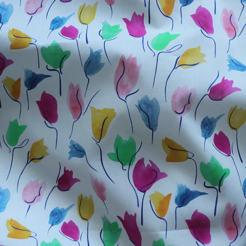 

Tuilp RoseFloral Poplin Textile Material Designer For Clothing Dresses Skirt Printed Liberty Fabric 100% Cotton Tissus 80s