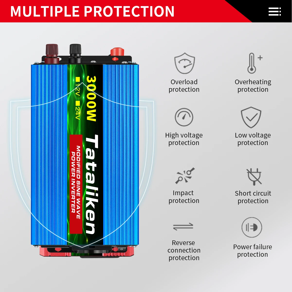 $249.41 Automotive inverter, 12V to 220V, 1500w/2000w/3000w/4000w, LED display, camping, emergency inverter conve European standard