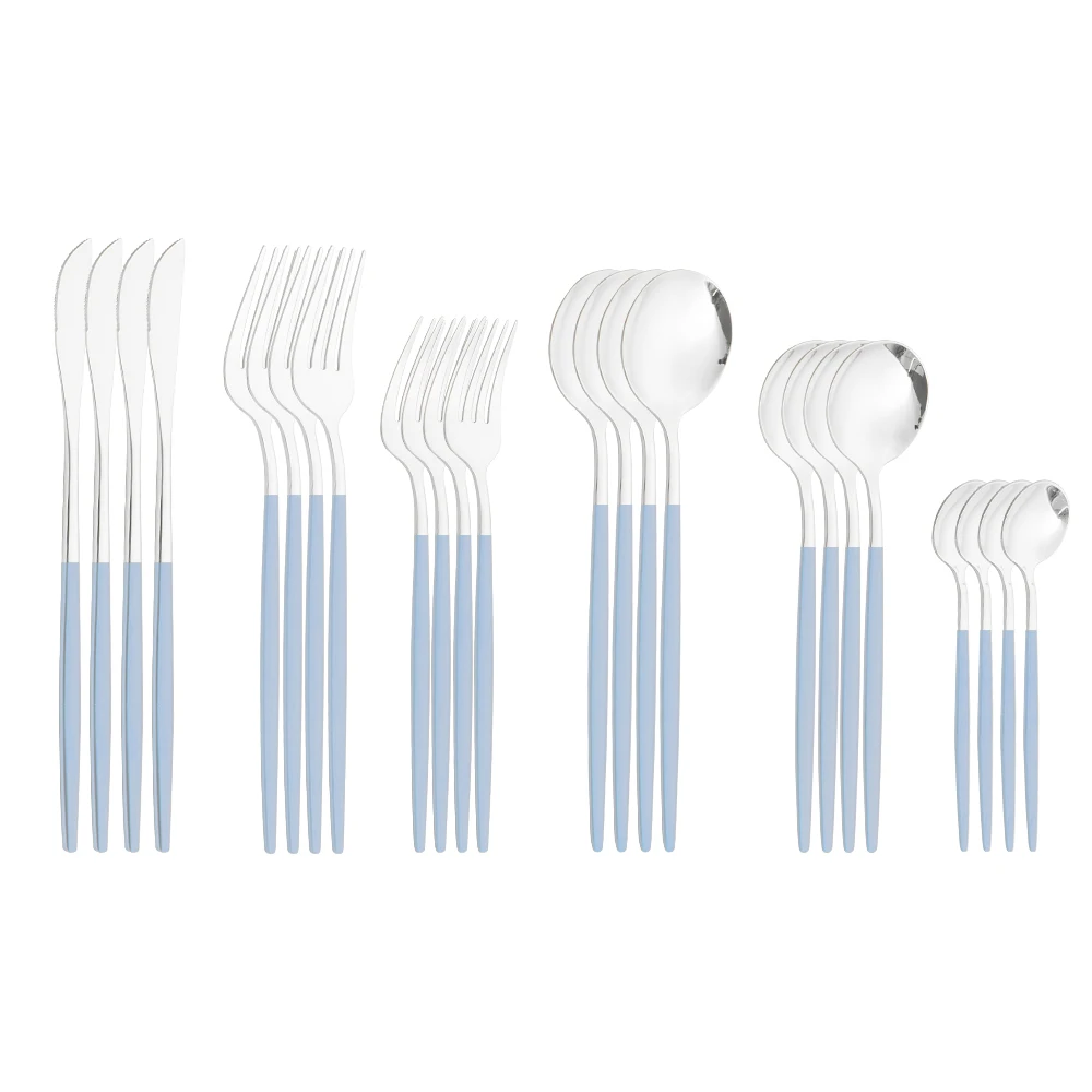 

24pcs White Gold Dinnerware Set 18/10 Stainless Steel Knife Fork Spoon Cutlery Set Kitchen Tableware Set Flatware Set Wholesale