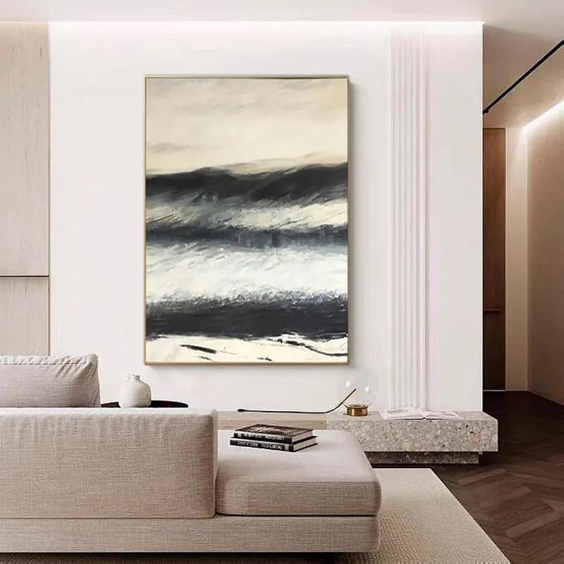 Большая Ручная роспись черная белая масляная живопись на холсте абстрактное