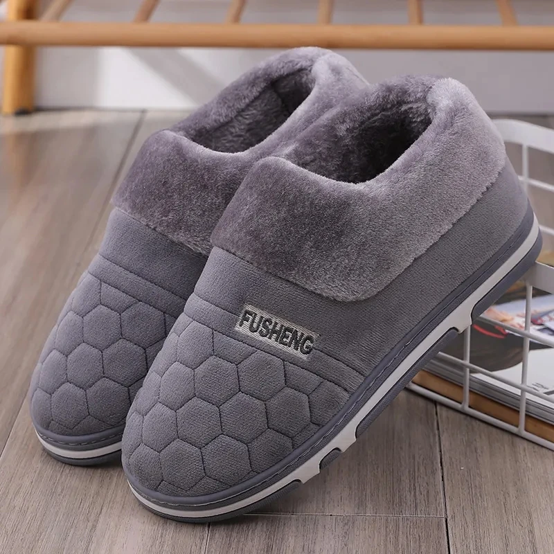 2022 Classic Waterproof Male slippers Men shoes winter Slippers Suede Gingham Plush Velvet Indoor shoes for Men Home Slippers