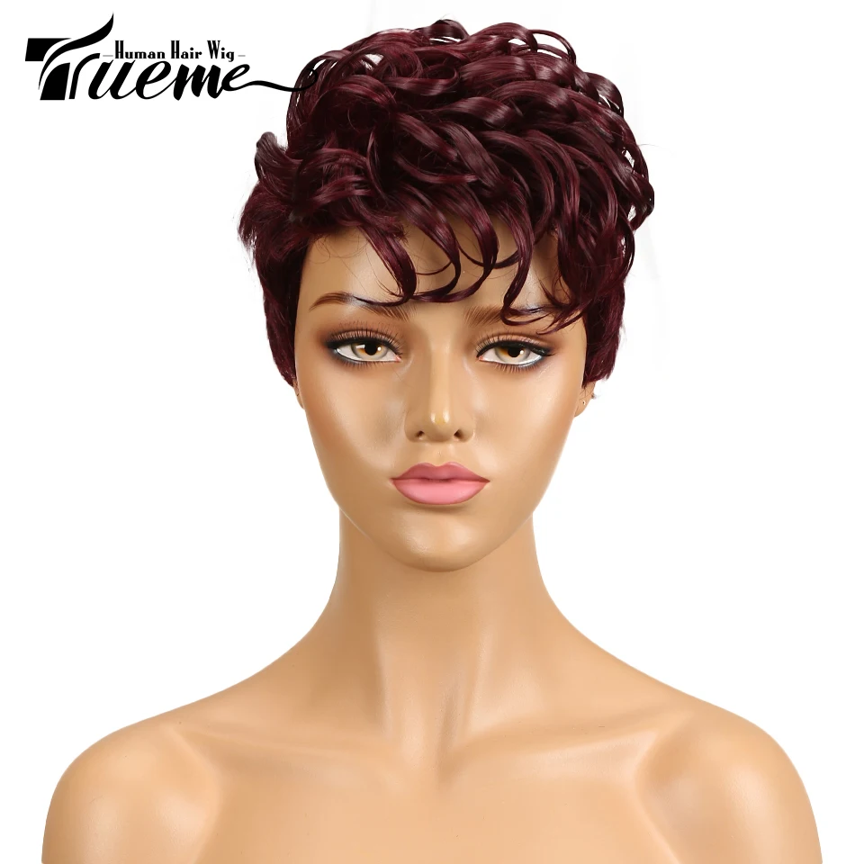 Trueme короткие парики из человеческих волос Фея бразильские вьющиеся волнистые