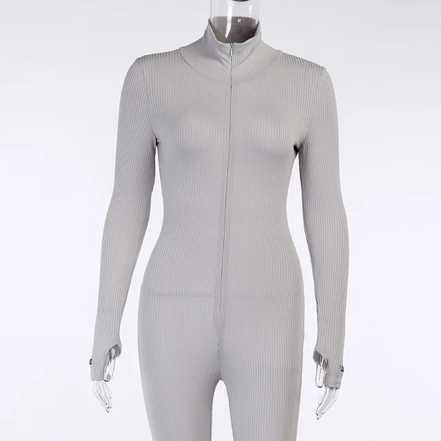 

2020 new women jumpsuit tight sexy bodysuit long sleeve romper playsuit full cover sport workout fitness Zipper white jumpsuit