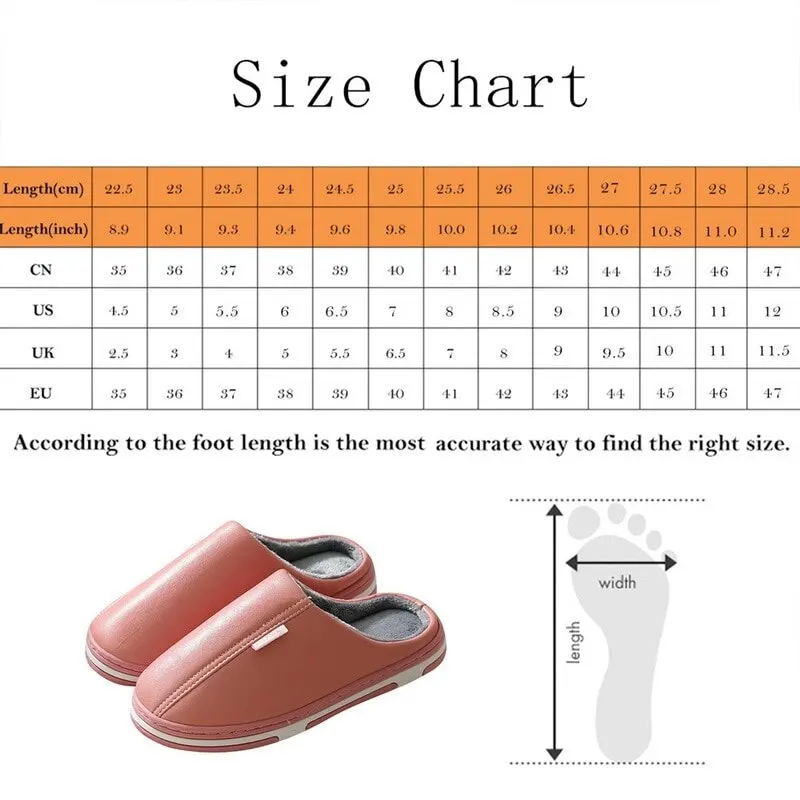 

Men Women Warm Slippers Winter PU Leather Slippers Waterproof Indoor Slipper Waterproof Home House Shoes Warm Leather Slippers