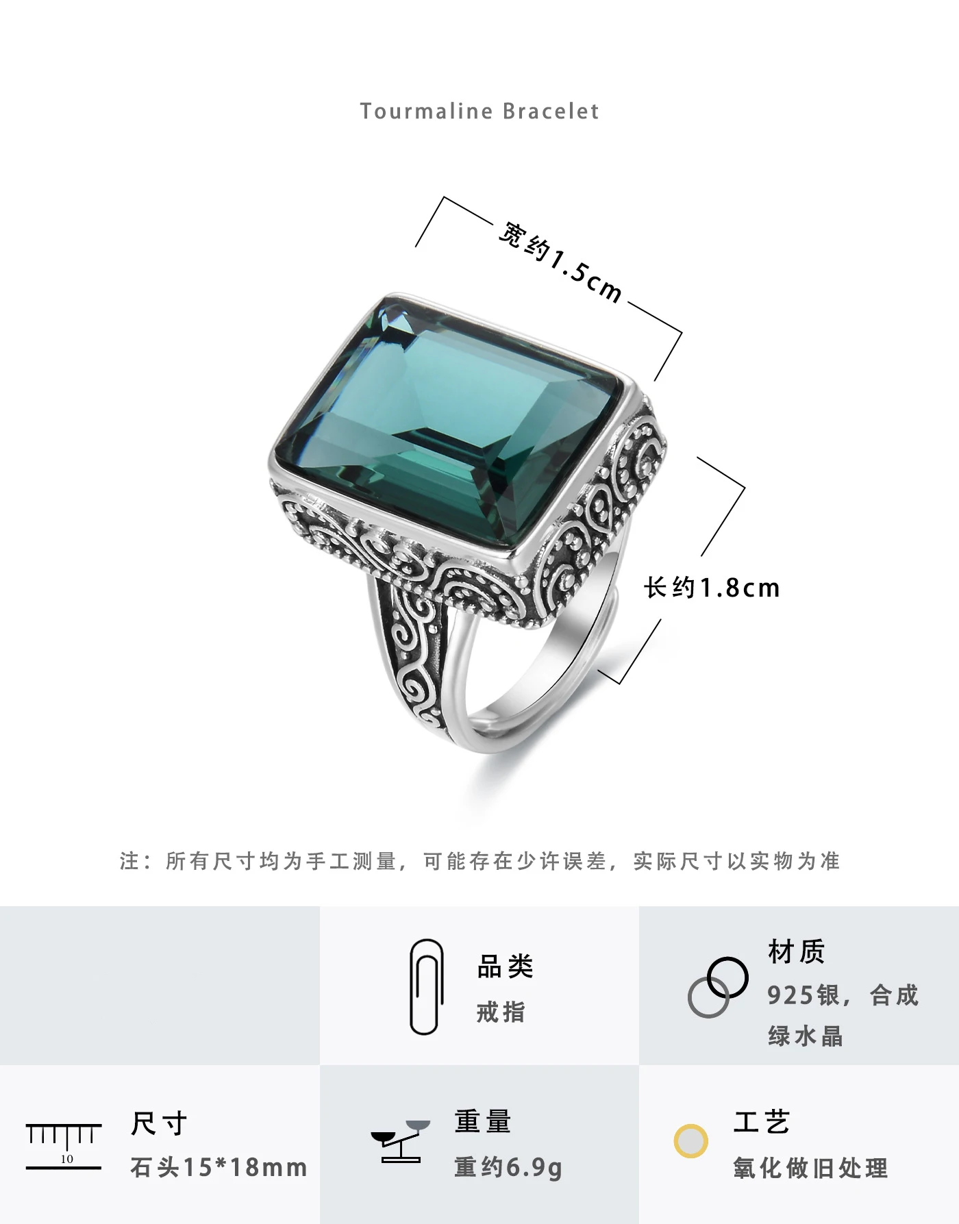 

Luxury high quality real 925 sterling silver ring beauty green square crystal rings fashion accessories adjustable lover gifts