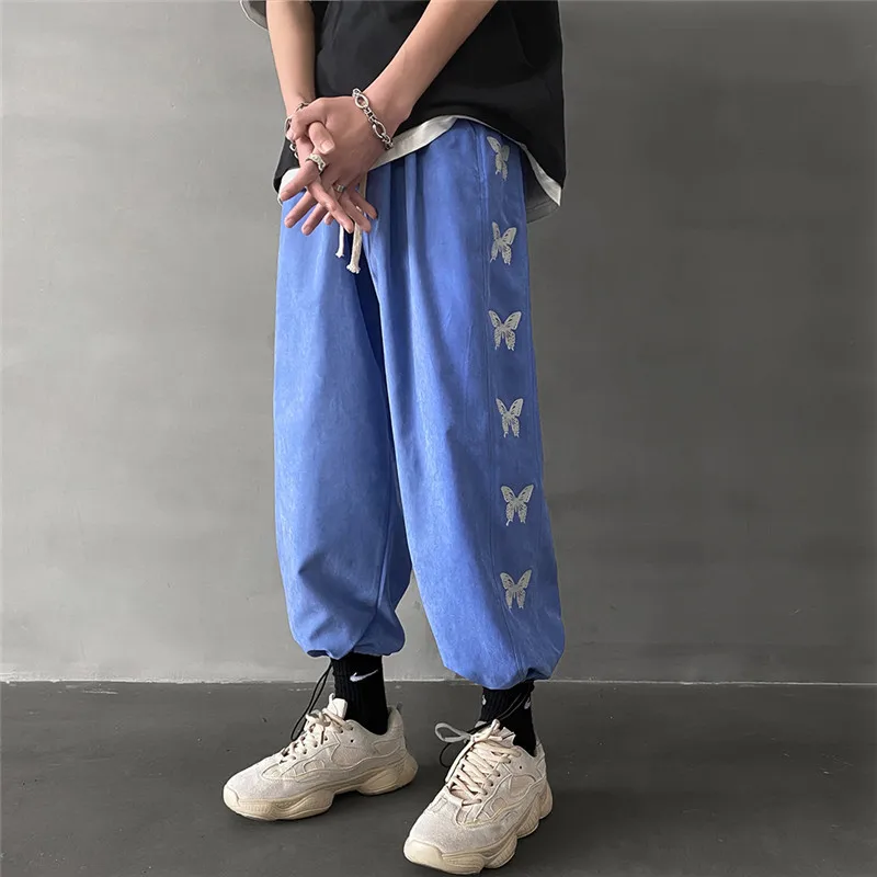 

2021 Mens Butterfly Side Striped Streetwear Joggers Pants Mens Hip Hop Korean Fashoins Sweatpants Hip Hop Harem Pants XXL
